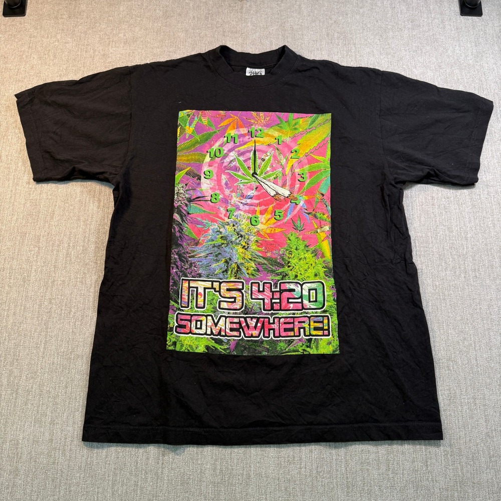 Shaka Wear Its 4:20 Somewhere Graphic T-Shirt Black Heavyweight XL